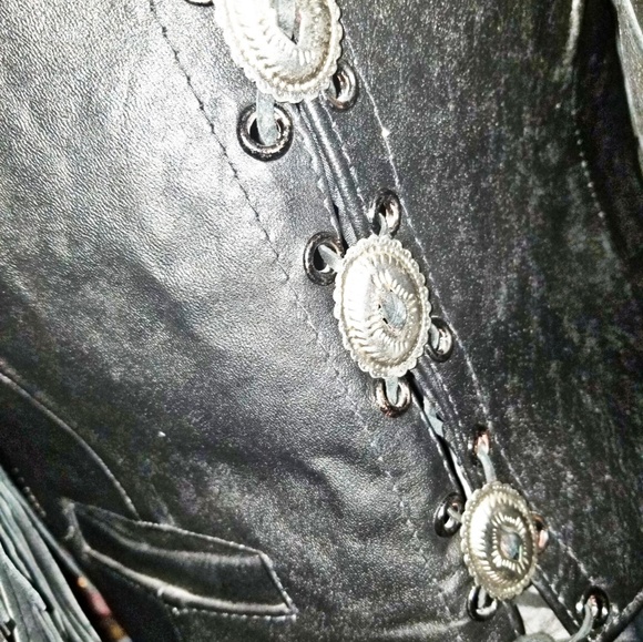 Vintage Black Leather Tassle Biker Vest - Picture 8 of 8